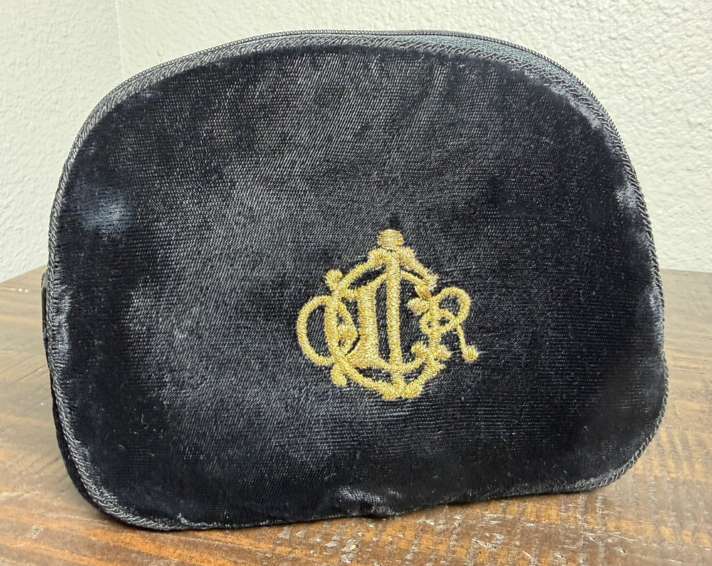 VTG Christian Dior Velvet Pouch Bag Black Gold Logo Authentic Late 70s 80s USA